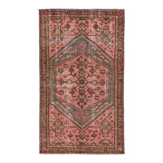 Vintage Persian Distressed Pink Handmade Medallion Wool Rug For Sale