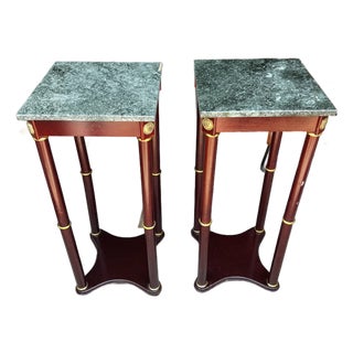 Vintage Pair of Green Stone Top Skinny Square Side Tables For Sale