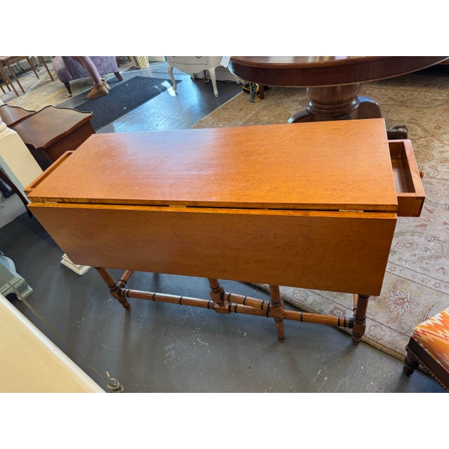 Vintage Birds Eye Maple Drop Leaf Table For Sale - Image 4 of 11
