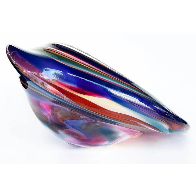 Blue Monumental David Goldhagen Blown Art Glass Centerpiece Bowl, American For Sale - Image 8 of 18