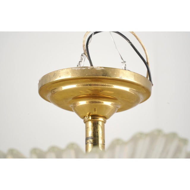Vintage Art Deco Ribbed Glass Brass Semi Flush Mount Light For Sale - Image 6 of 10