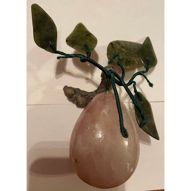 Asian Carved Rose Quartz Decorative Hard Stone Fruit Pear Shaped For Sale - Image 9 of 10