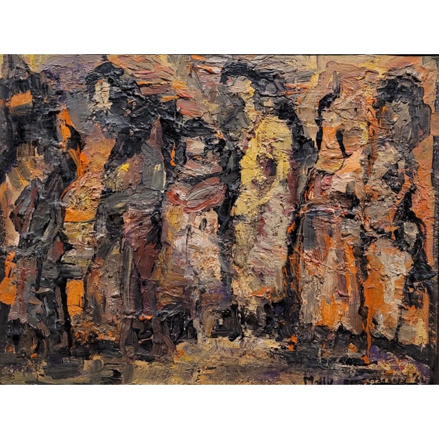 Mid-Century Modern Molly F. Crowd of Women in Abstract -1962 Oil Painting For Sale - Image 3 of 10
