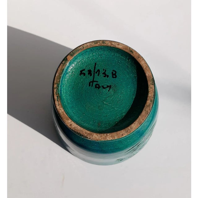 Ceramic Vintage Aldo Londi Turquoise Footed Vessel Vase For Sale - Image 7 of 8