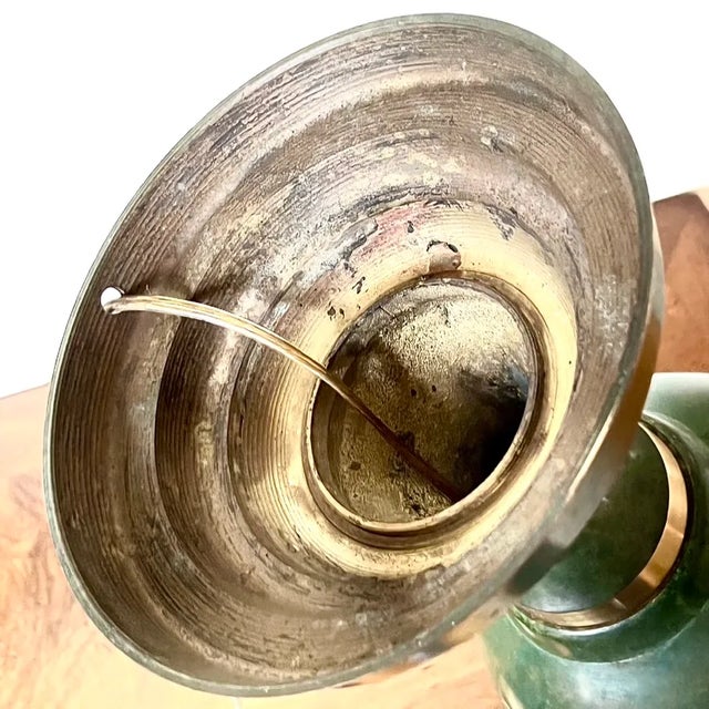 Vintage Table Lamps in Green Metal With Gold, Attributed to Carl Sorensen, a Pair For Sale - Image 9 of 11