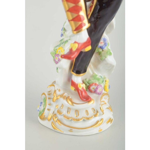 Porcelain Figure of Harlequin in Commedia Dell'Arte Costume from Meissen For Sale - Image 5 of 11