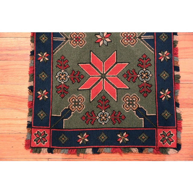 Early 20th Century Nazmiyal Collection Antique Scandinavian Folk Needlepoint 3 Ft 3 in X 1 Ft 7 In For Sale - Image 5 of 8