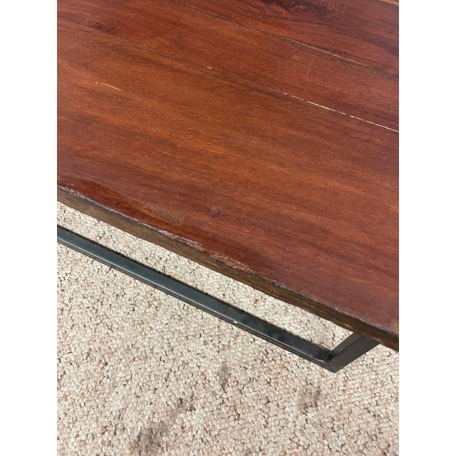 1950s 1950s Vintage Mid Century Modern Low Coffee Table With SolidWood Slab Top and Metal Base For Sale - Image 5 of 7
