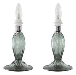 Murano Glass Table Lamp in Green Color, Italy, 1980s, Set of 2