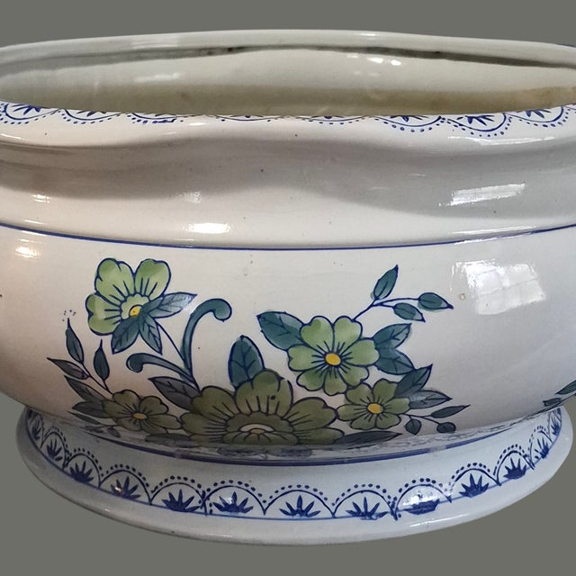 Asian Vintage Large Bonsai Succulent Jardinière Planter Asian Blue Floral Motif For Sale - Image 3 of 12