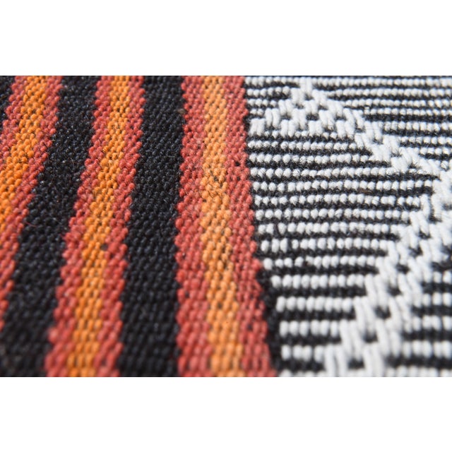 Boho Chic 1970s Vintage Handmade Wool Cotton Black Orange Runner Rug For Sale - Image 3 of 11