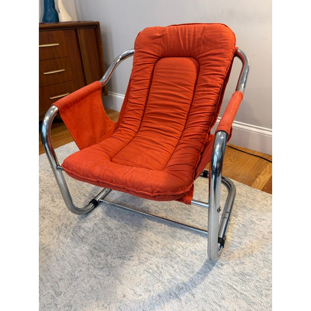 Pair (2) of 1970s Mid-Century Modern Attributed Vecta Zermatt Chrome and Canvas Sling Chairs For Sale - Image 11 of 12