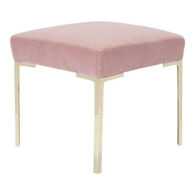 Astor Petite Brass Ottoman in Blush Mohair by Montage For Sale