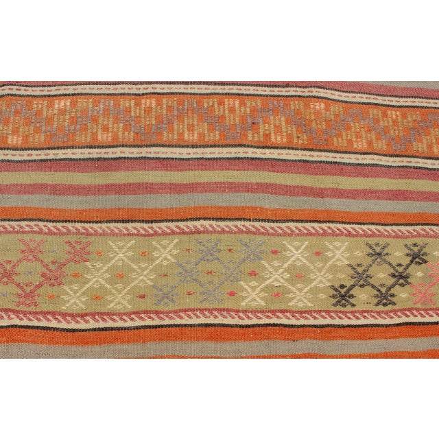 Mid 20th Century Turkish Kilim Vintage Rug With Assorted Stripe Design in a Variety of Colors For Sale - Image 10 of 12