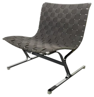 Italian Chromed Metal and Black Fabric Model Luar Club Chair by Ross Littell for ICF De Padova, 1960s