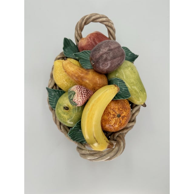 Vintage MCM Italian Ceramic Hand Painted Fruit Basket Centerpiece For Sale - Image 4 of 7