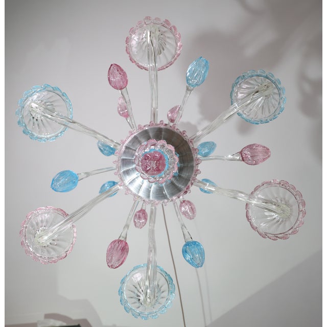 "Amsterdam" Large Size Vintage Pink and Blue Tulip Murano Glas Chandelier, 1970s For Sale - Image 14 of 14