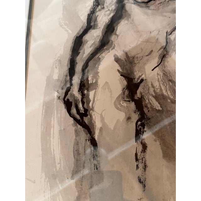 Framed Male Nude Figure Drawing by William Delucchi, 1990 For Sale: A compelling and expressive monochrome ink or wash...
