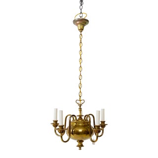 Mid 20th Century Brass Colonial Style Chandelier For Sale