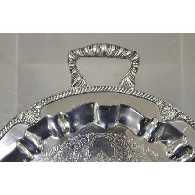 Traditional Vintage Federal Silver Co Silver Plated Round Twin Handle Bar Platter Tray For Sale - Image 3 of 12