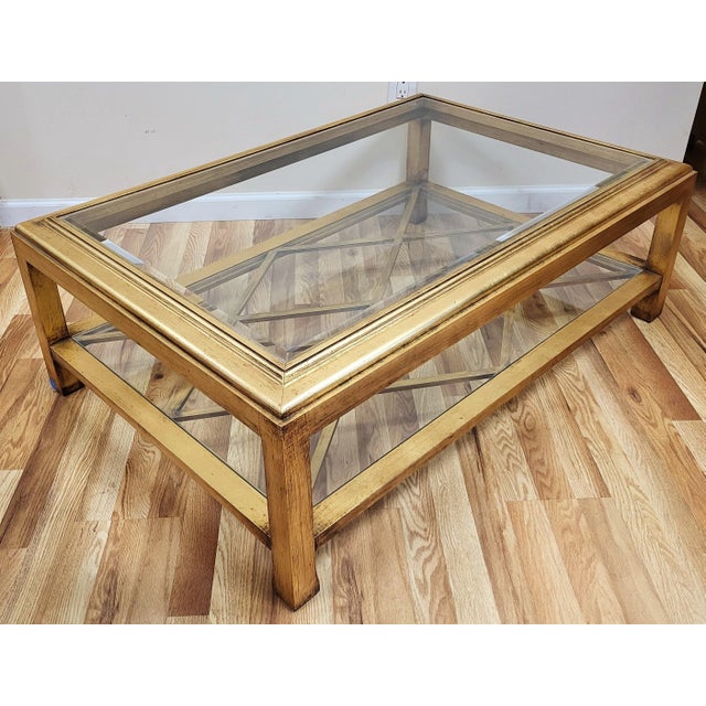 Wood Vintage Italian Mid-Century Modern Gilt Wood & Glass Top Coffee Table For Sale - Image 7 of 11