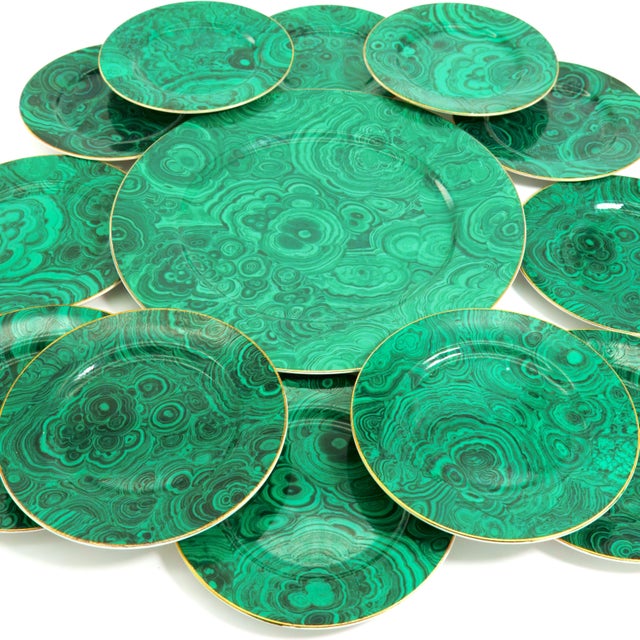 Dark Green 1970s Dior-Inspired Neiman Marcus Malachite Pattern Serving Set 13 Piece - Japanese Porcelain Exclusive With 22k Gold Trim For Sale - Image 8 of 8