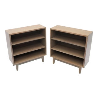 White Wash Finish Solid Mahogany Bookcases Cabinets - a Pair For Sale