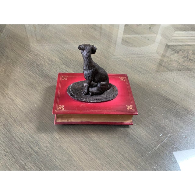 English Vintage Ceramic Book With Metal Dog on Top For Sale - Image 3 of 4