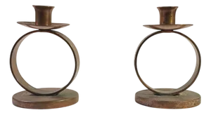 Swedish Grace Patinated Copper Circle Candleholders, 1920s, Set of 2