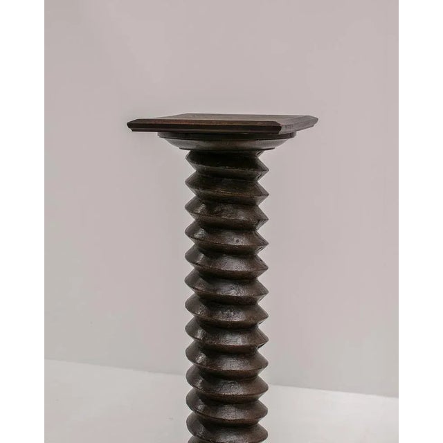 Large Turned Oak Pedestal, France, 1940s For Sale - Image 9 of 10
