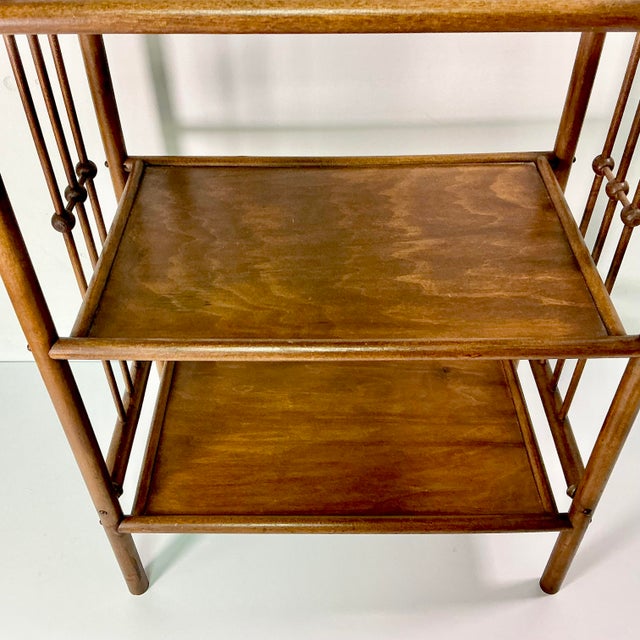 Wood Early 20th C Antique Arts & Crafts Mission British Colonial Thornet Style Stick & Ball Etagere - 3 Tier For Sale - Image 7 of 18