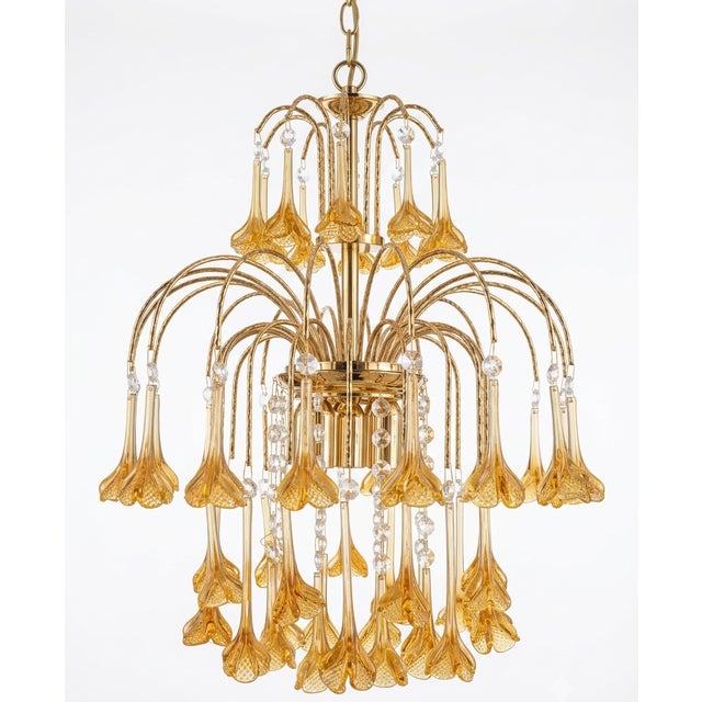 Vintage Gold Rain Chandelier with Crystals and Murano Glass Flowers, Italy, 1966 For Sale - Image 15 of 15