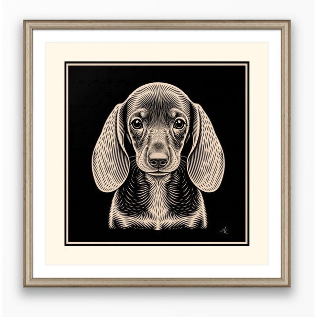 Atelier Aria Lumae the Sovereign Pet Collection Dachshund Silhouette Geometric Lithograph Fine Art Gallery Board Print Square Panel 16 X 16 For Sale - Image 15 of 18