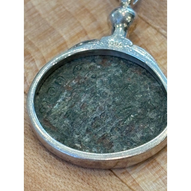 Mediterranean Antique Roman Coin Pendant W Delicate Silver Leaves at Bale For Sale - Image 3 of 10