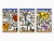 Paul Klee triptych wall art featuring colorful Modernist harbor forms, bold black linework and three coordinating vertical...