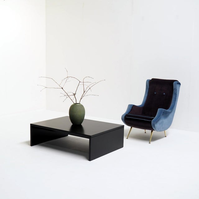 High-Back Lounge Chair in Blue and Mauve Velvet, 1950s For Sale - Image 4 of 11