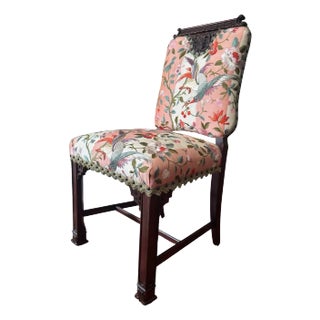 1920's Pagoda Topped Chinoiserie Side Chair in Pierre Frey Braquenié “Konotori” For Sale