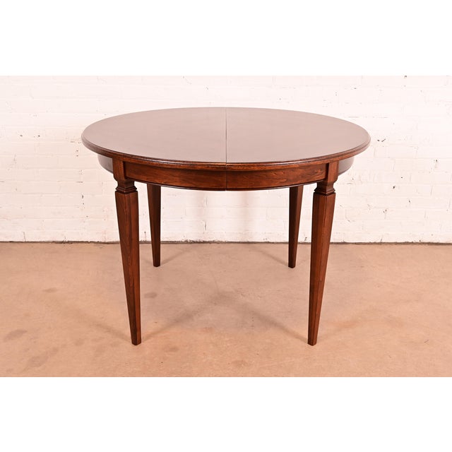 Wood Henredon Style French Regency Louis XVI Walnut Extension Dining Table, Newly Refinished For Sale - Image 7 of 14