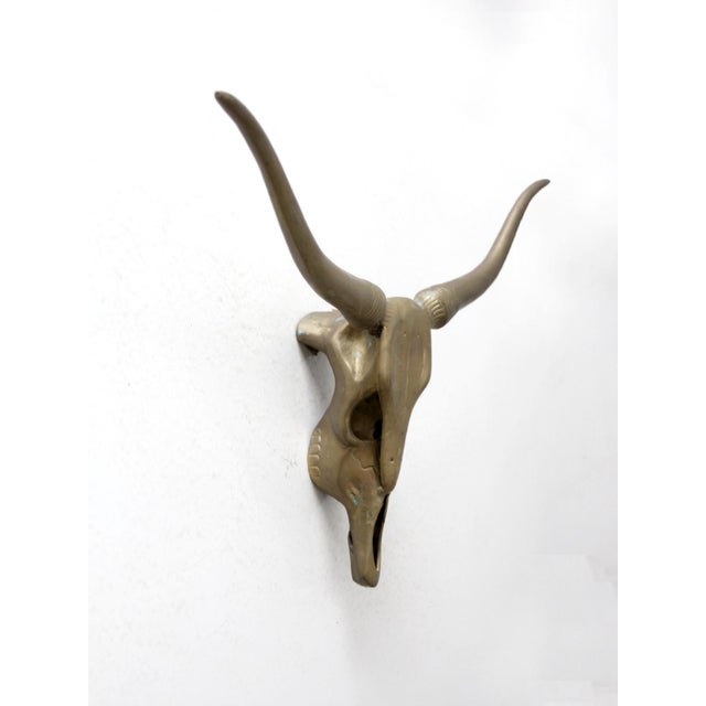Vintage Brass Longhorn Wall Mount For Sale - Image 9 of 10