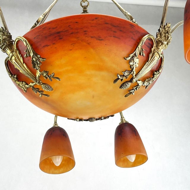 Art Deco Chandelier in Bronze by Schneider, 1930s For Sale - Image 11 of 14