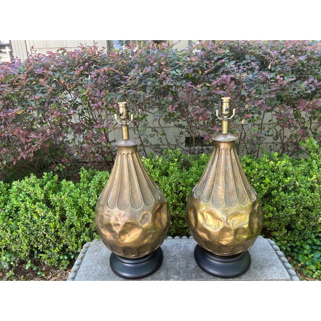 Pair of Italian Modernist Brass Lamps For Sale - Image 9 of 11