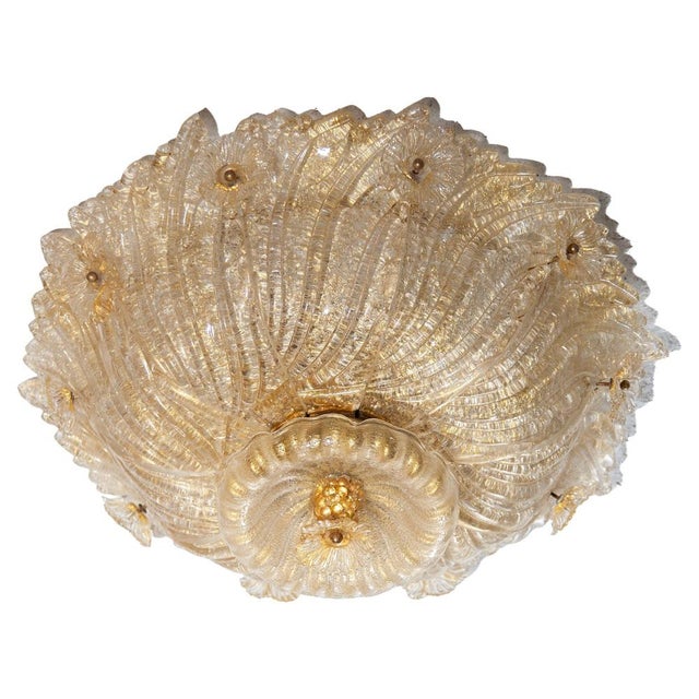 Large Flower Gilt Art Glass Murano Flush Mount by Barovier & Toso, 1930 For Sale - Image 12 of 12