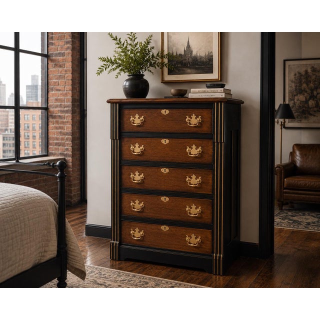 Late 19th Century Solid Oak Chest of Drawers | Onyx Black & Old Chapel Satin Walnut Restoration For Sale - Image 4 of 4