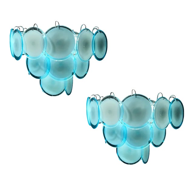 Blue Turquoise Disc Murano Ceiling Lamp from Vistosi, 1970s For Sale