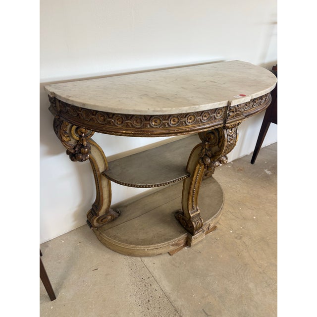 French Early 19th Century French Louis XVI Style Creme Peinte Giltwood Console Table For Sale - Image 3 of 6