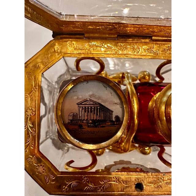 Late 19th Century Antique 19th Century Grand Tour Bohemian Ruby Red and Clear Crystal and Ormolu Perfume Box For Sale - Image 5 of 12