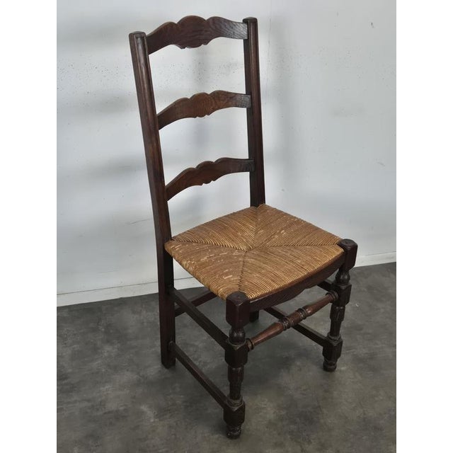 Straw-Seated Chairs with Slatted Oak Backs, Set of 6, in Very Good conditions.