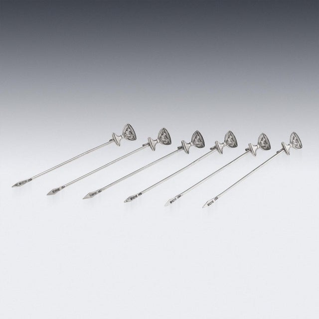 Vintage 20th Century English Silver Cocktail Sticks, 1934, Set of 6 For Sale - Image 3 of 13
