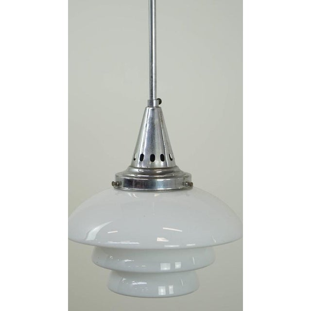 Vintage Laminated Frosted Glass and Chrome Pendant Lamp For Sale - Image 4 of 7