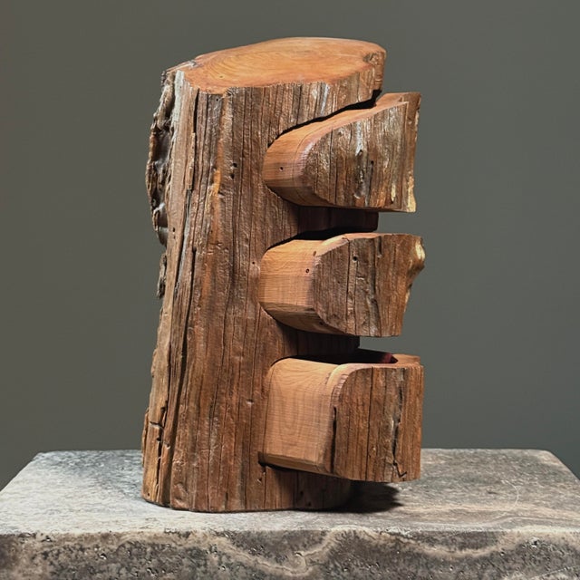 Vintage Folk Art Hand Carved Wood Puzzle Box. Puzzle box with three drawers lined in red felt. In good condition with wear...